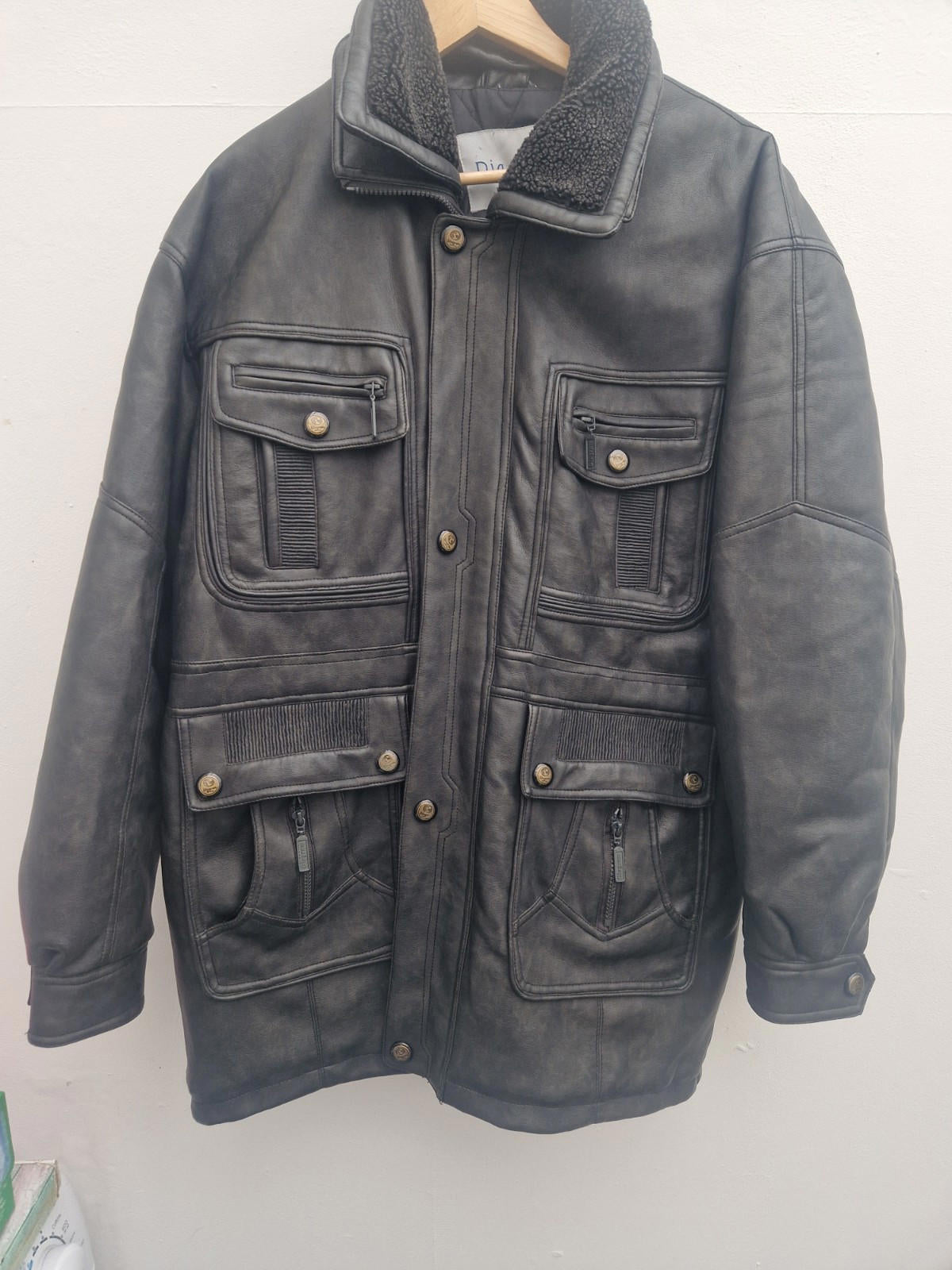 Vintage  Diagram  Worldwide Black  Faux Leather Lined Coat Pockets Uk Size M Gc