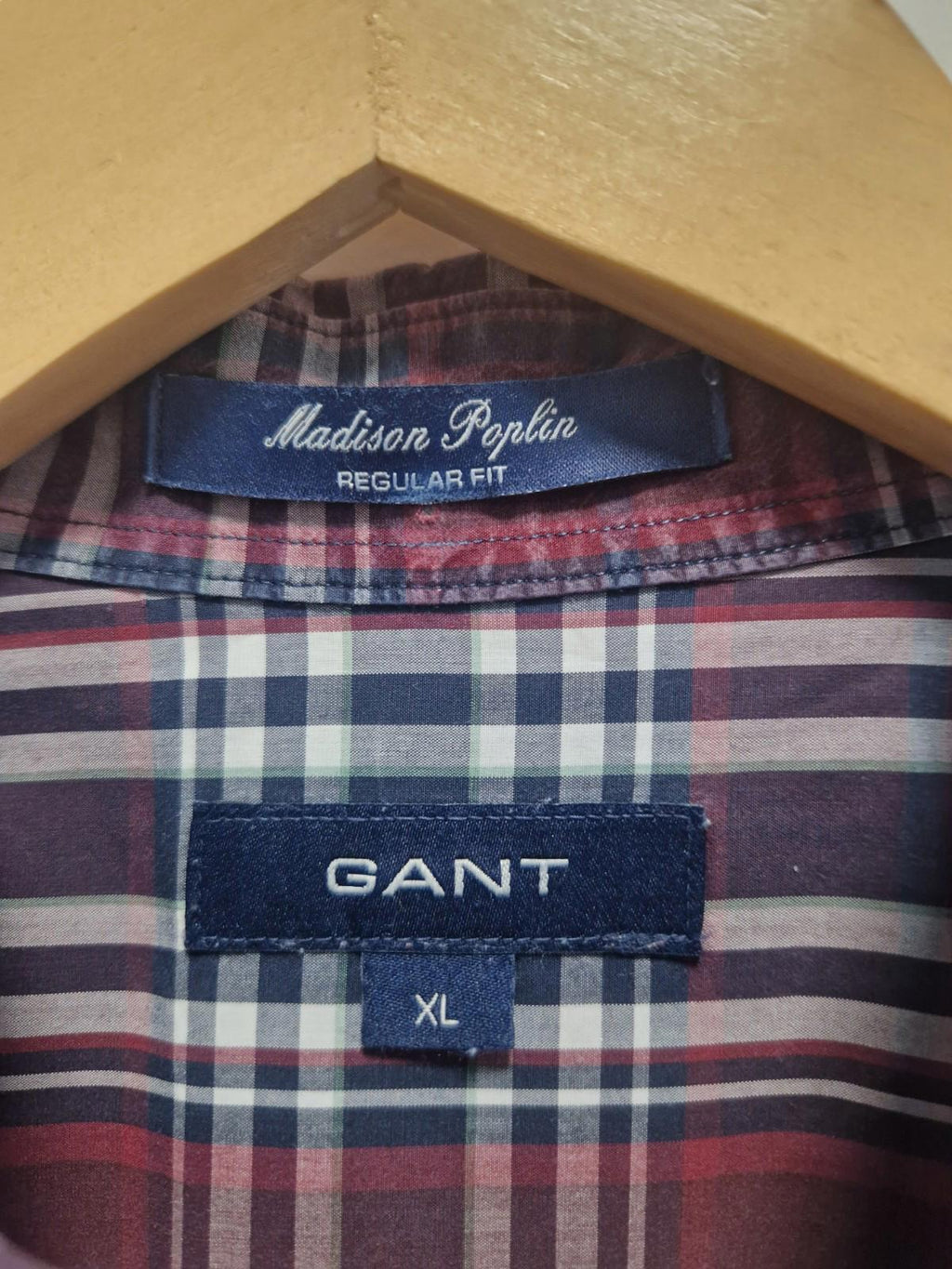 Gant Shirt Size XL Men's Check Madison Poplin Regular Fit Cotton Long Sleeve