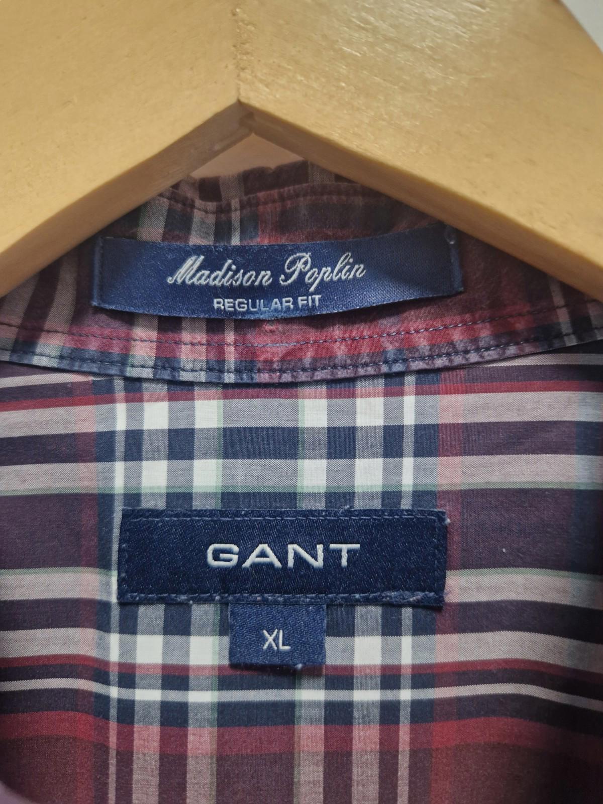 Gant Shirt Size XL Men's Check Madison Poplin Regular Fit Cotton Long Sleeve
