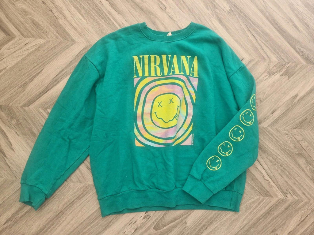 Urban Outfitters X Nirvana Oversized Sweatshirt Spiral Face Green Uk M/L Ladies