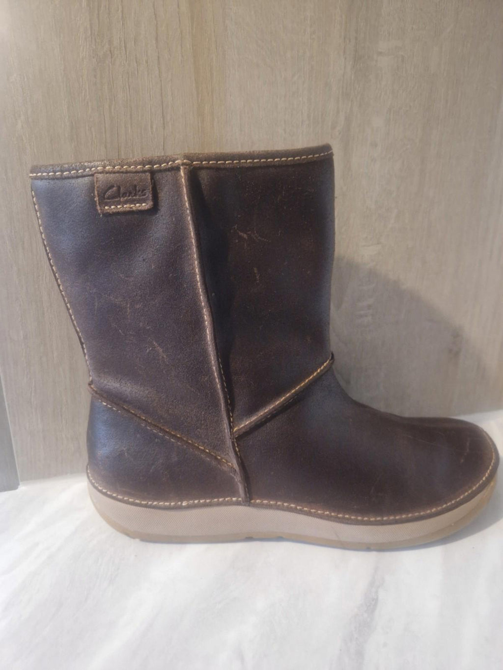 Clarks Ladies Flat Brown Leather Ankle Boots Wool Lined Uk Size 4.5 D Gc