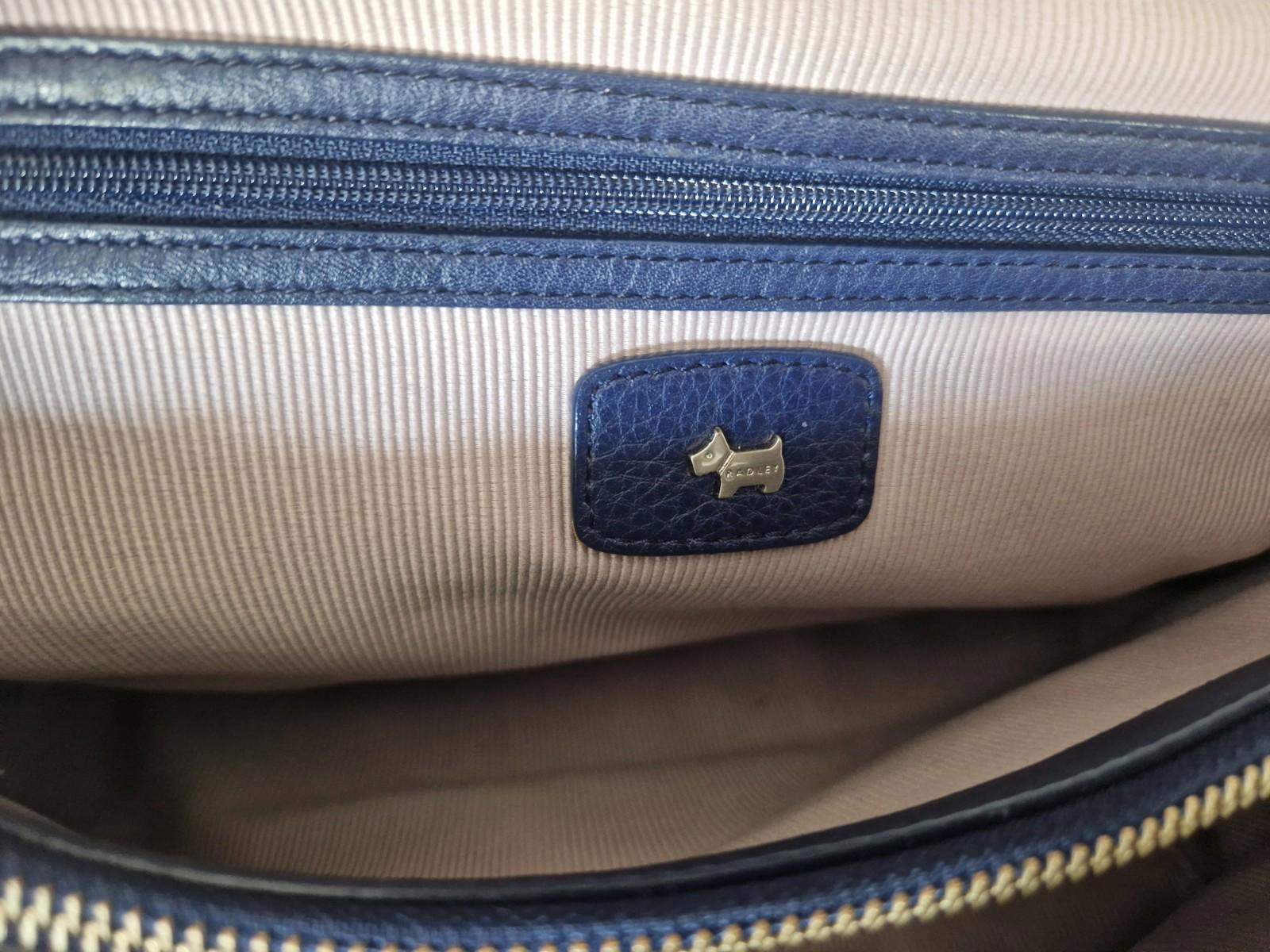 Radley Navy Leather shoulder bag with light blue handles red Leather Accents