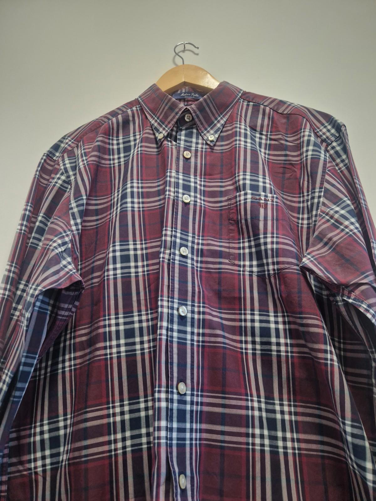 Gant Shirt Size XL Men's Check Madison Poplin Regular Fit Cotton Long Sleeve