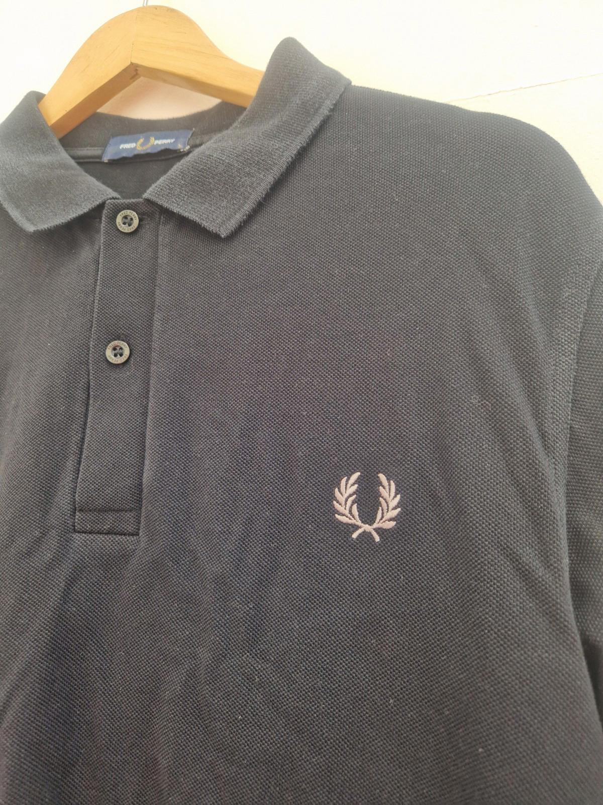 Fred Perry Mens Long Sleeve 100% Cotton Polo Shirt In Black Uk Size L Vgc