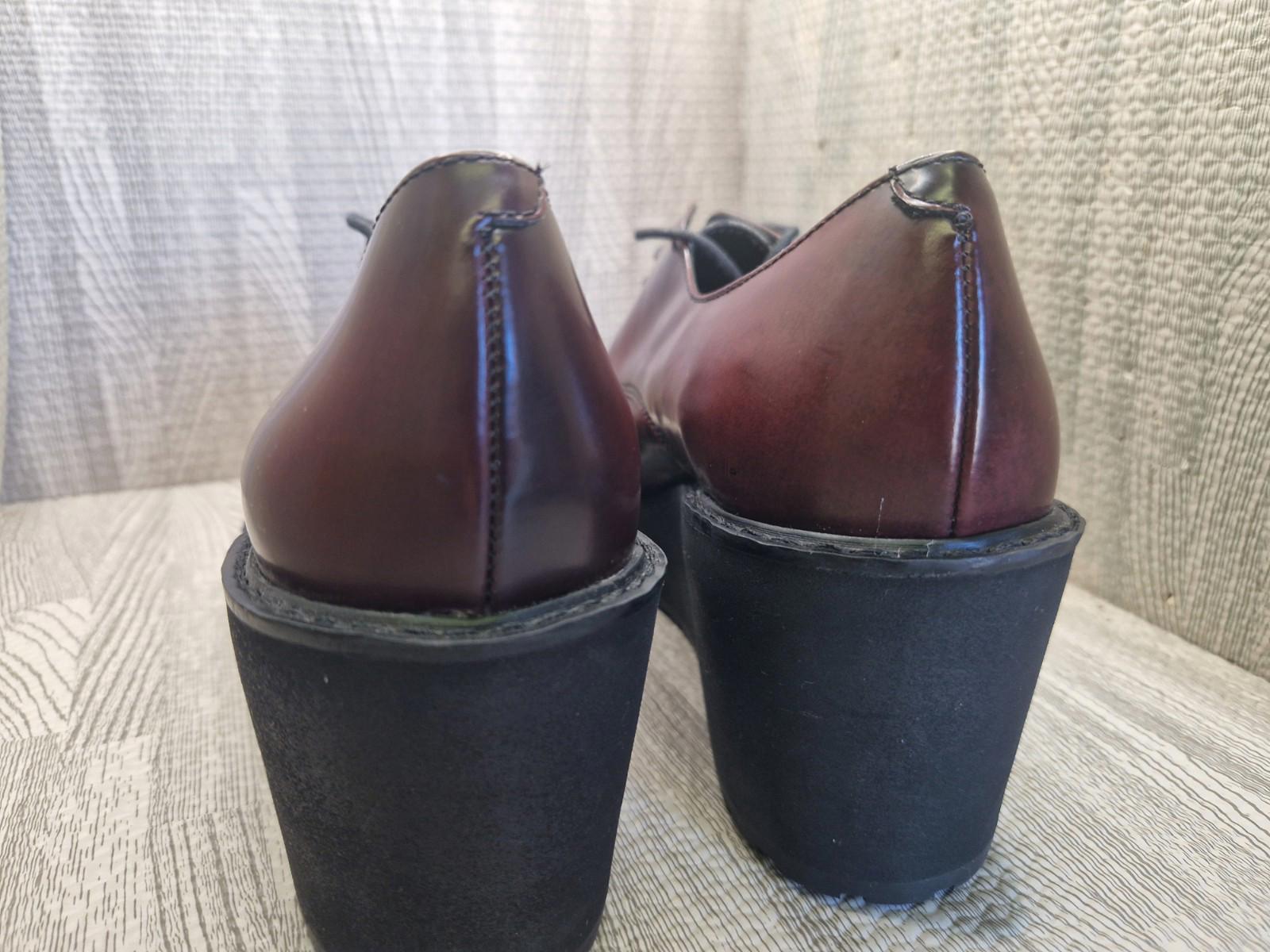Clarks Narrative Burgundy Leather Game Oval Wedge Heel Shoes Lace Up Uk 8 D Vgc