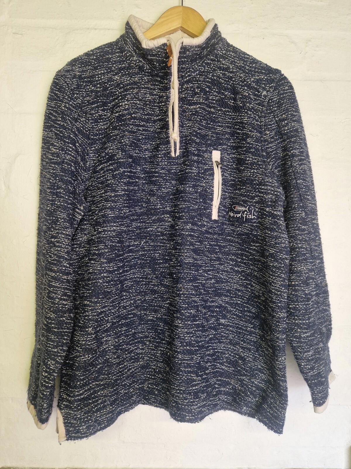 Wierd Fish Quarter Zip  Pull Over Sweat Shirt Blue  Top Uk Size M Vgc