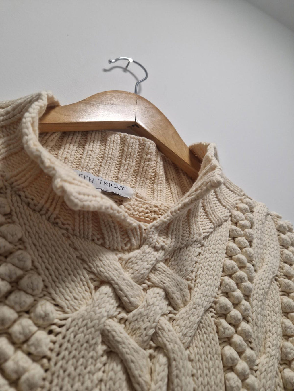 Vintage 90s Joseph Tricot Heavyweight  Cream 100% Cotton Cable Knit Jumper Uk M