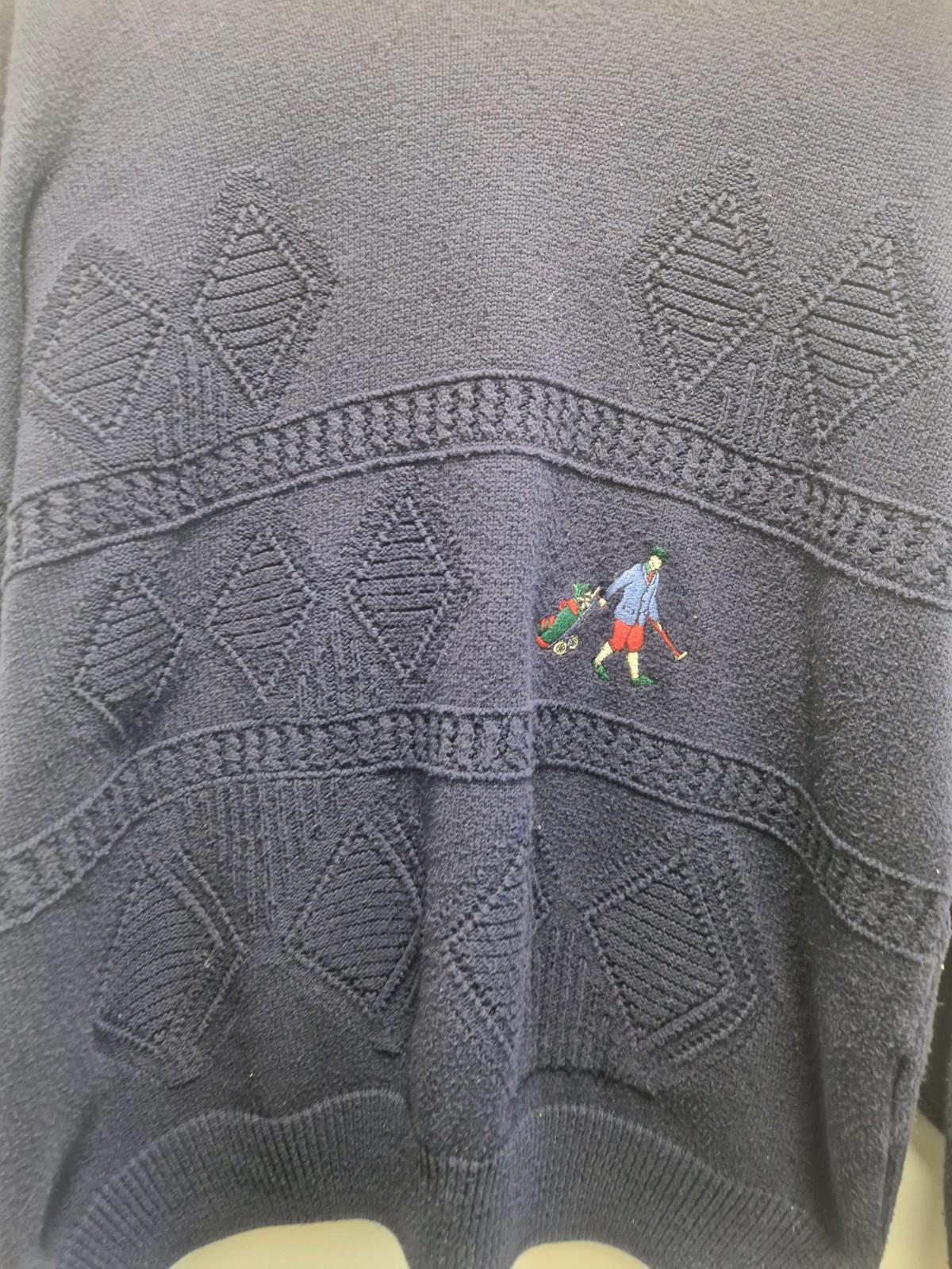 Vintage Rochford Made In England  Golf Embroidered  Navy Blue Jumper Uk L Cotton