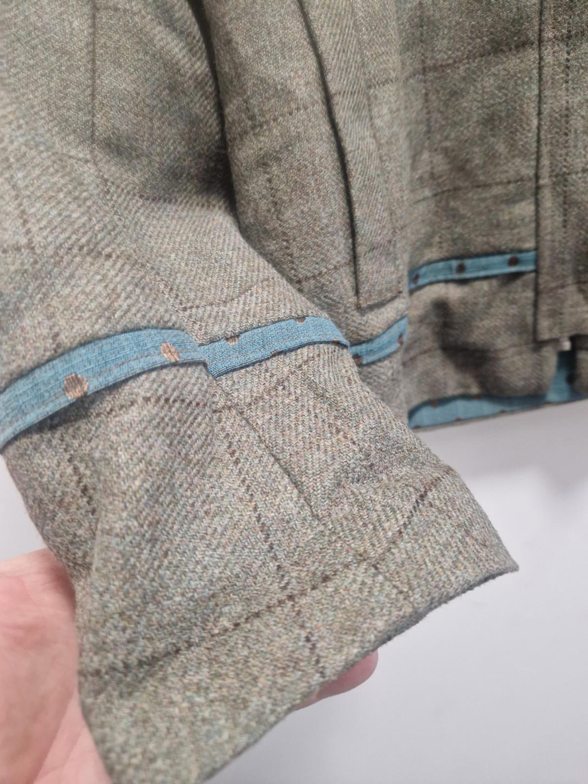 Hannah Wright Ladies Beautiful Check Tweed  Blue Trim Jacket Uk 12 Made In Wales