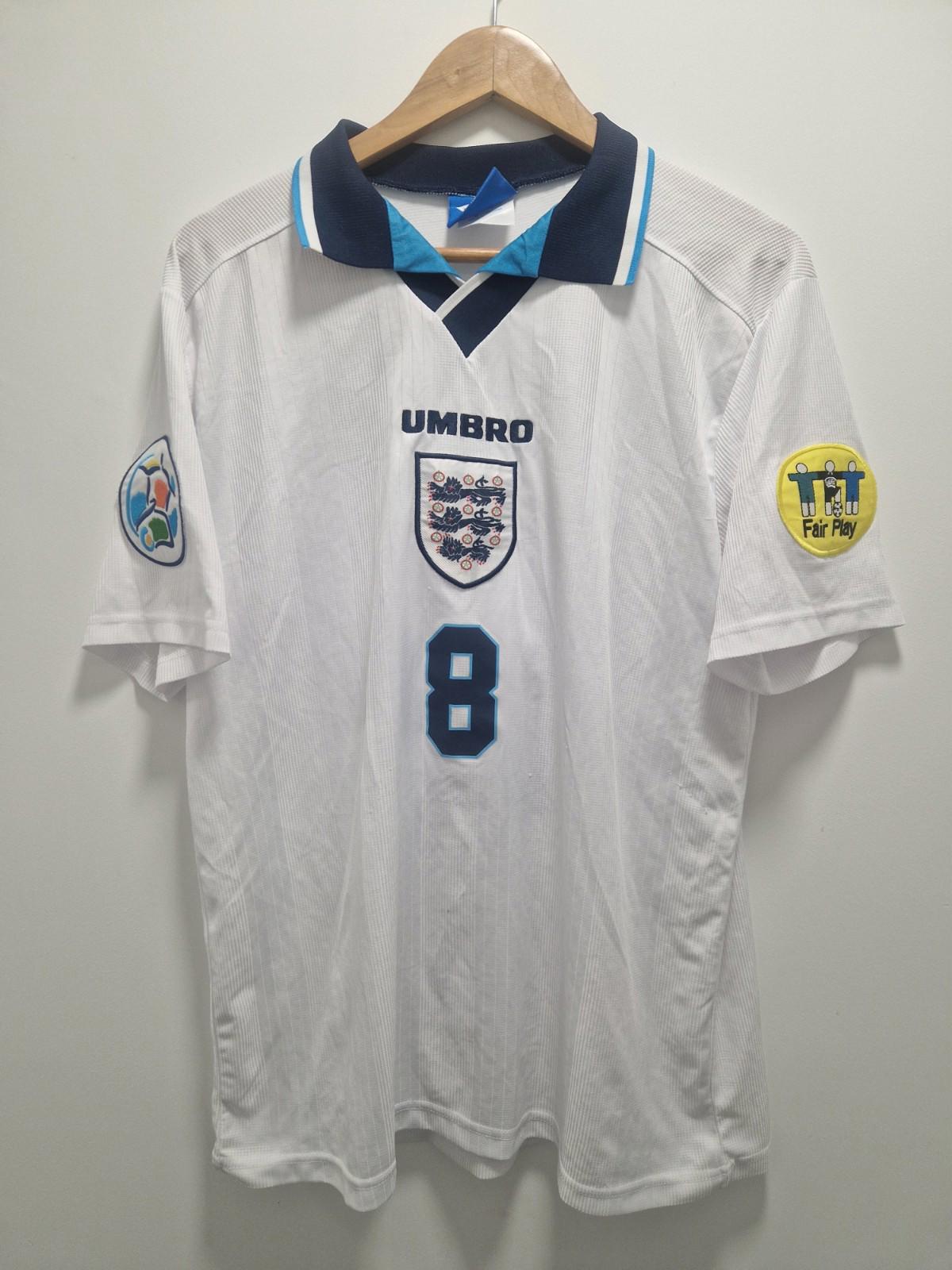 England Euro 1996 home football jersey with Paul Gascoigne's name & number Xl
