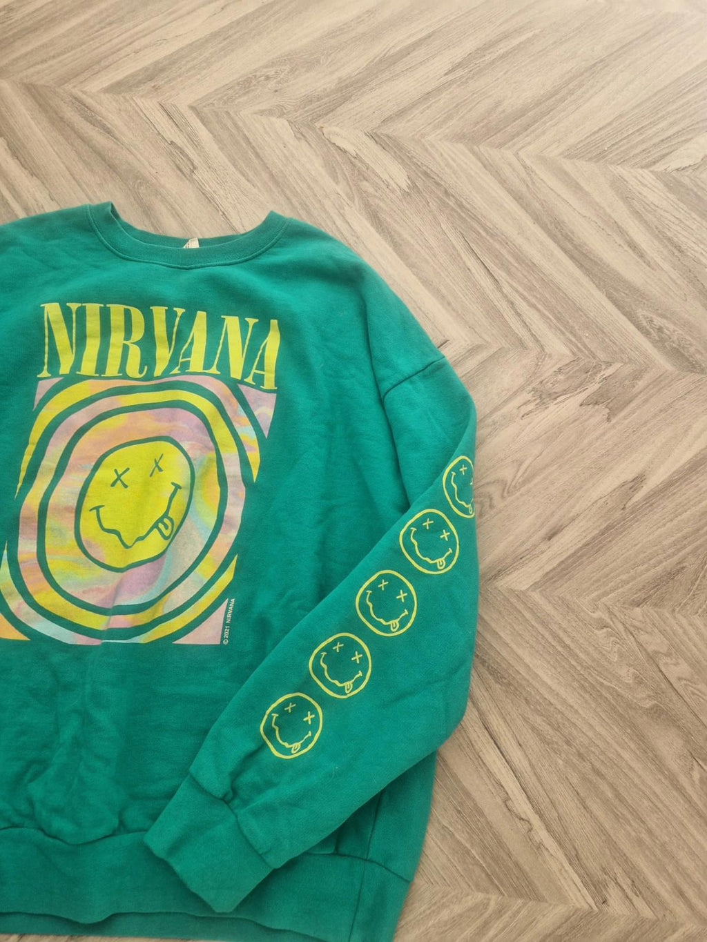Urban Outfitters X Nirvana Oversized Sweatshirt Spiral Face Green Uk M/L Ladies