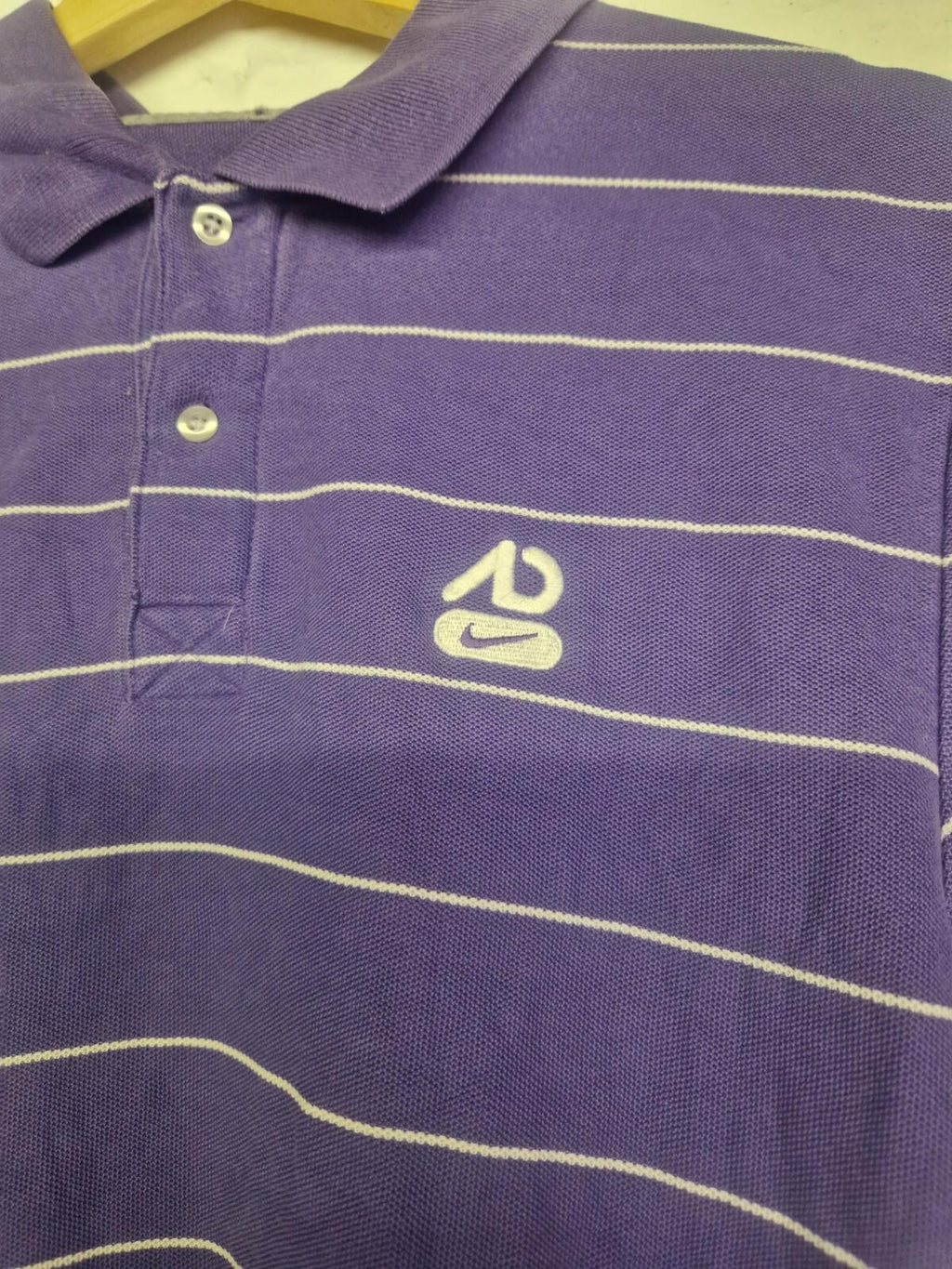 Nike Purple Striped  Golf Polo Shirt Size L Gc