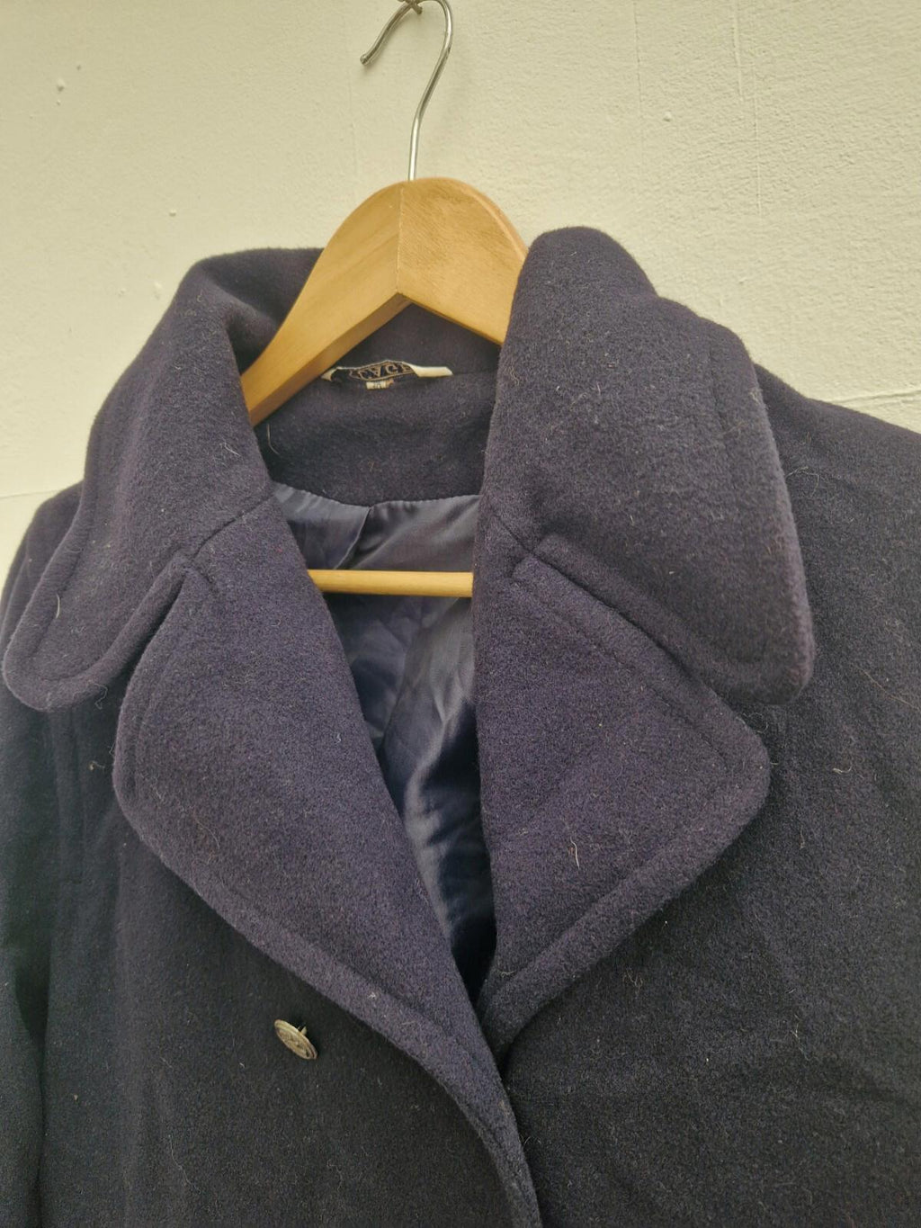 Nuage Ladies Navy Blue Wool Pea Coat Uk Size 10 Metal Buttons