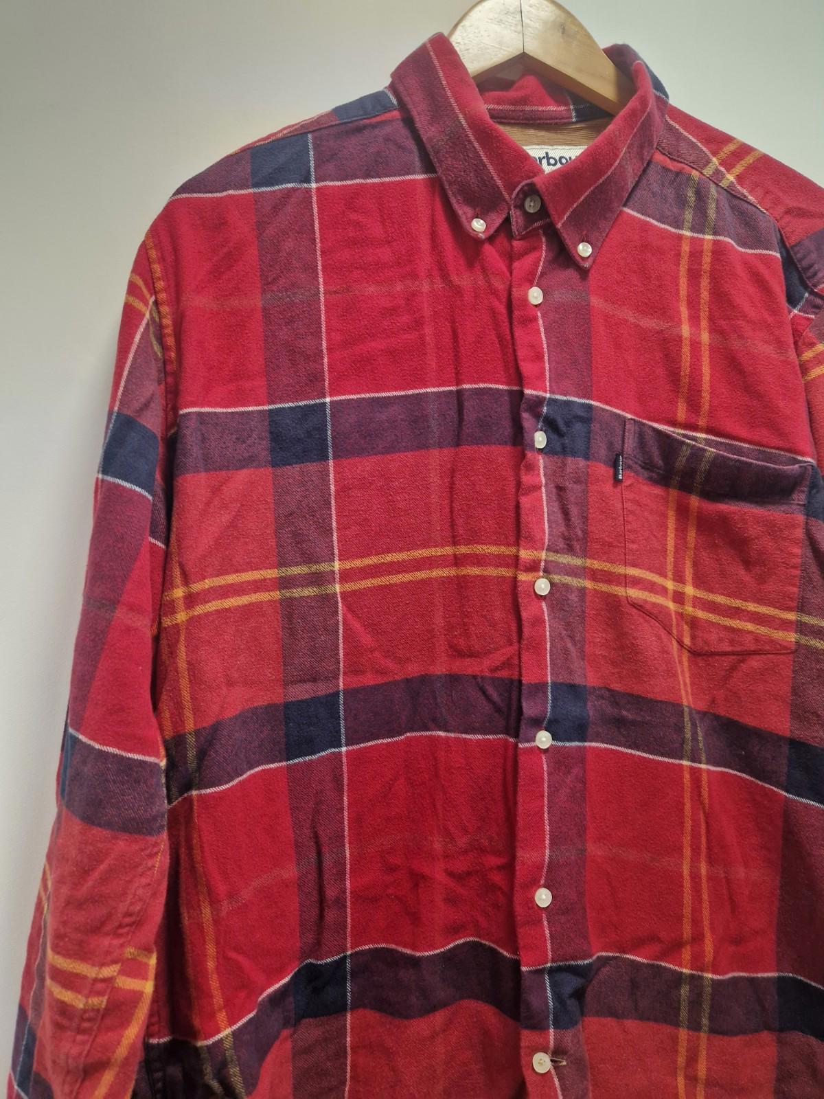 Barbour John Tr Red Checked Flannel Full Button  Shirt Smart Casual Uk Xl Gc