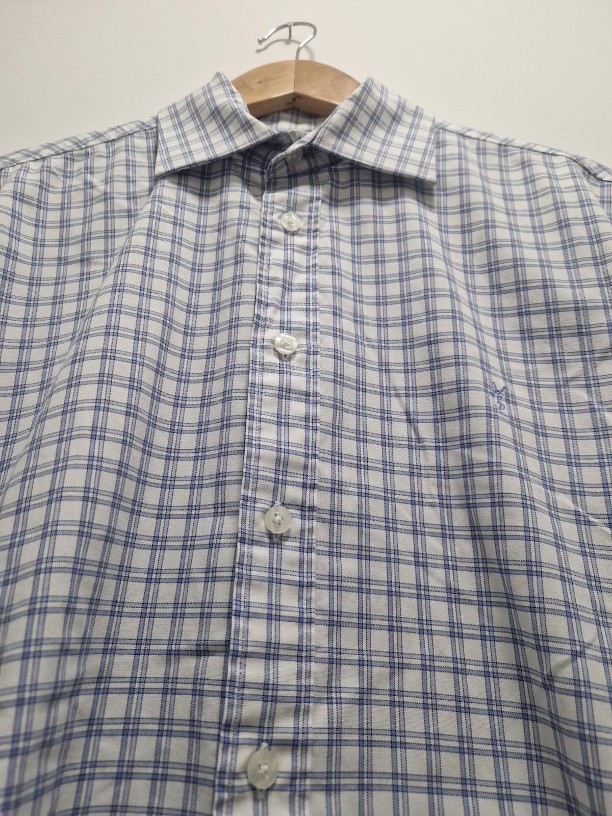 YSL Mens Blue & White Checked Shirt Cotton Preowened  Uk Size M Gc