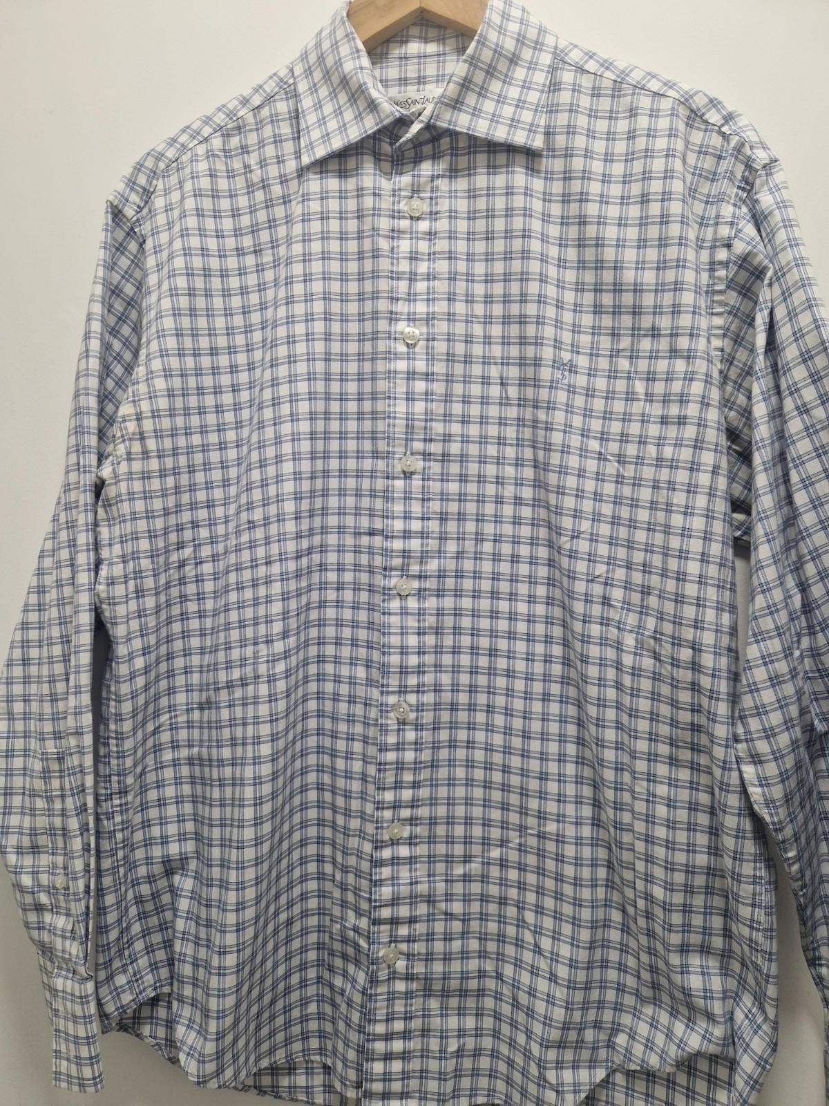 YSL Mens Blue & White Checked Shirt Cotton Preowened  Uk Size M Gc