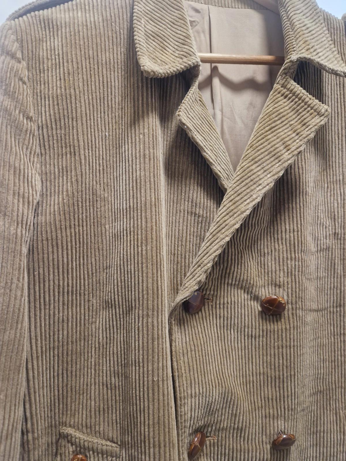 Vintage Dannimac Corduroy Mens Beige Long Overcoat 100% Cotton Pit 2 Pit 21 Uk L