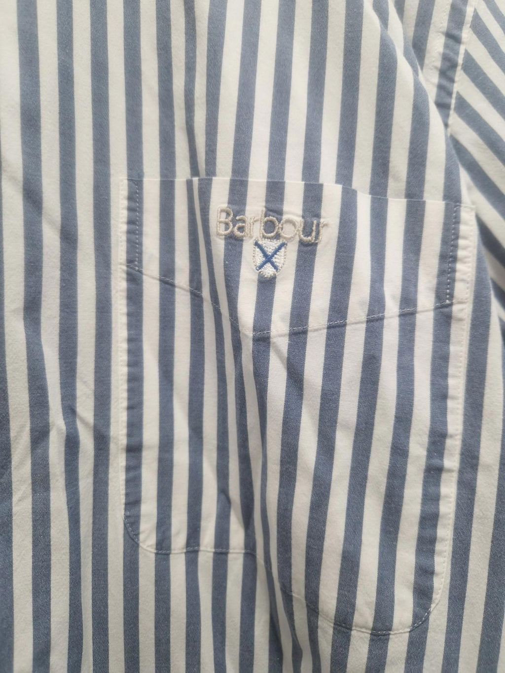 Barbour Mens Blue & White 100% Cotton Full Button Shirt Uk L Gc