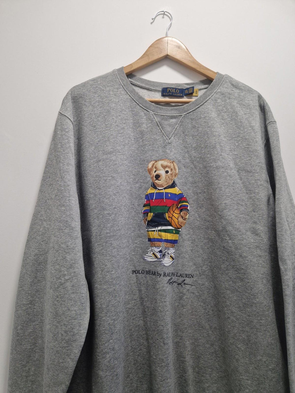 Ralph Lauren polo bear Crew Neck sweater Grey With Basketball Bear Uk Xxl  Gc