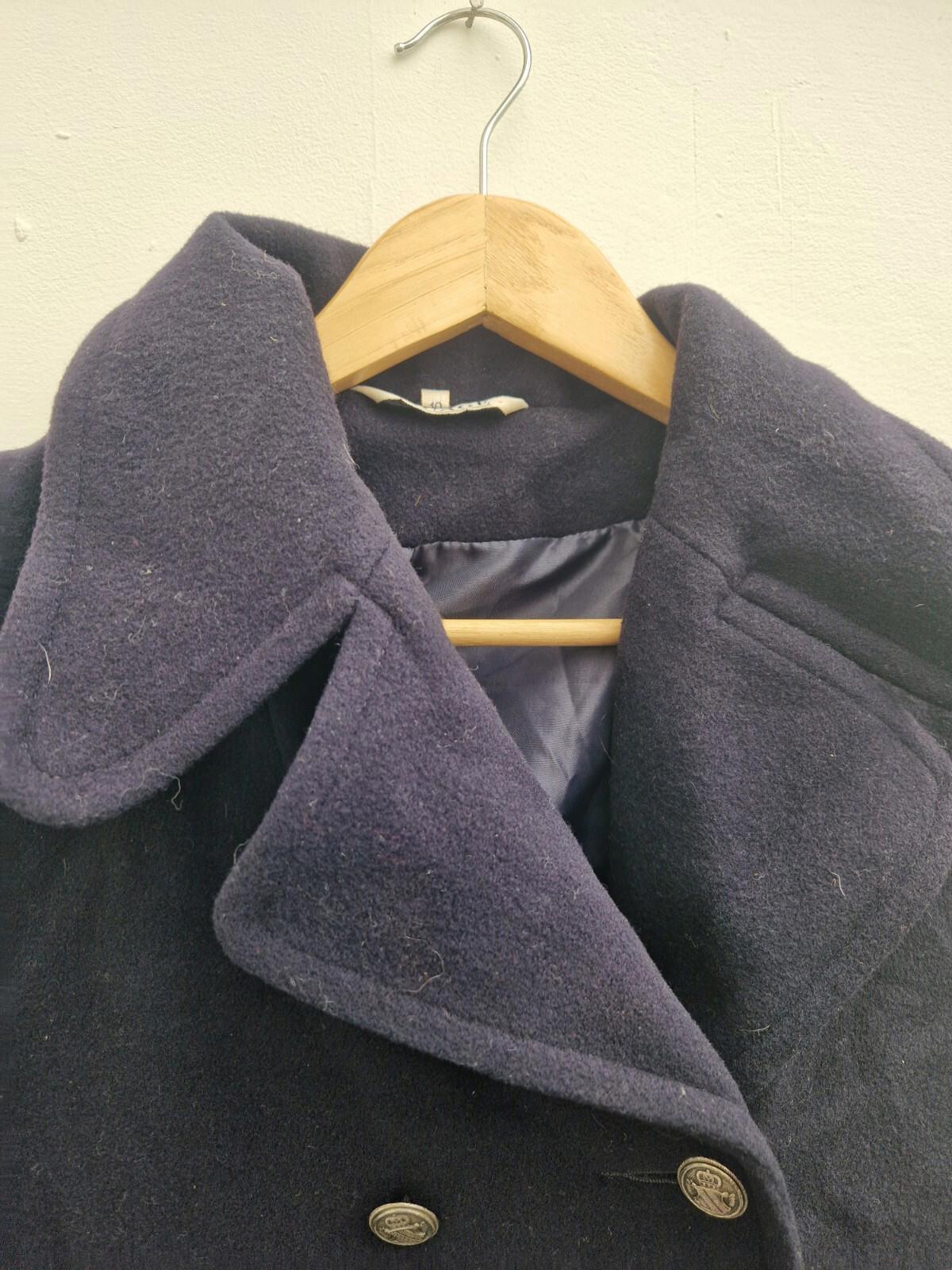 Nuage Ladies Navy Blue Wool Pea Coat Uk Size 10 Metal Buttons