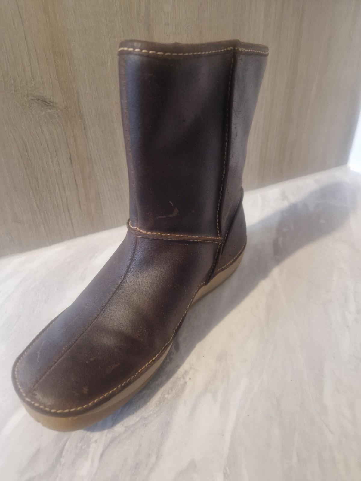 Clarks Ladies Flat Brown Leather Ankle Boots Wool Lined Uk Size 4.5 D Gc