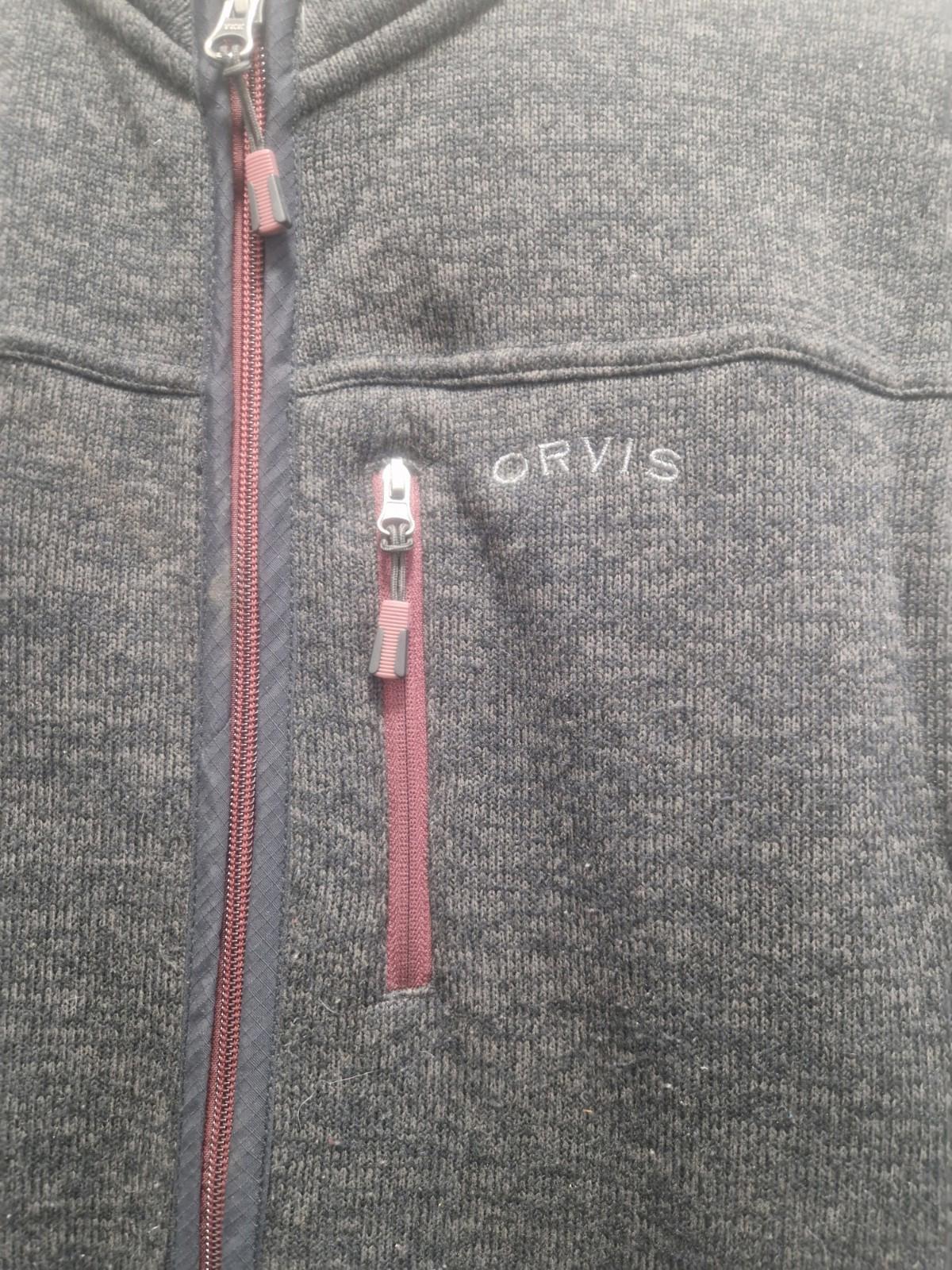 Orvis Gilet Jacket Mens L Large Grey Sweater Vest Fleece Knit Full Zip Gc
