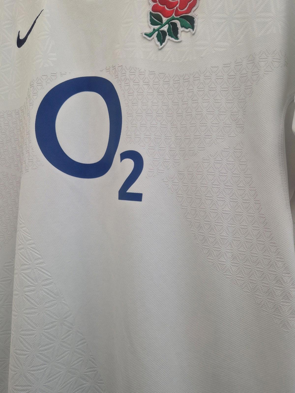 Nike ENGLAND O2 2009 2010 White Union Short Sleeve T-Shirt Rugby Jersey Size M