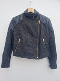 sophie hulme ladies designer jacket leather virgin wool blend size small  vgc