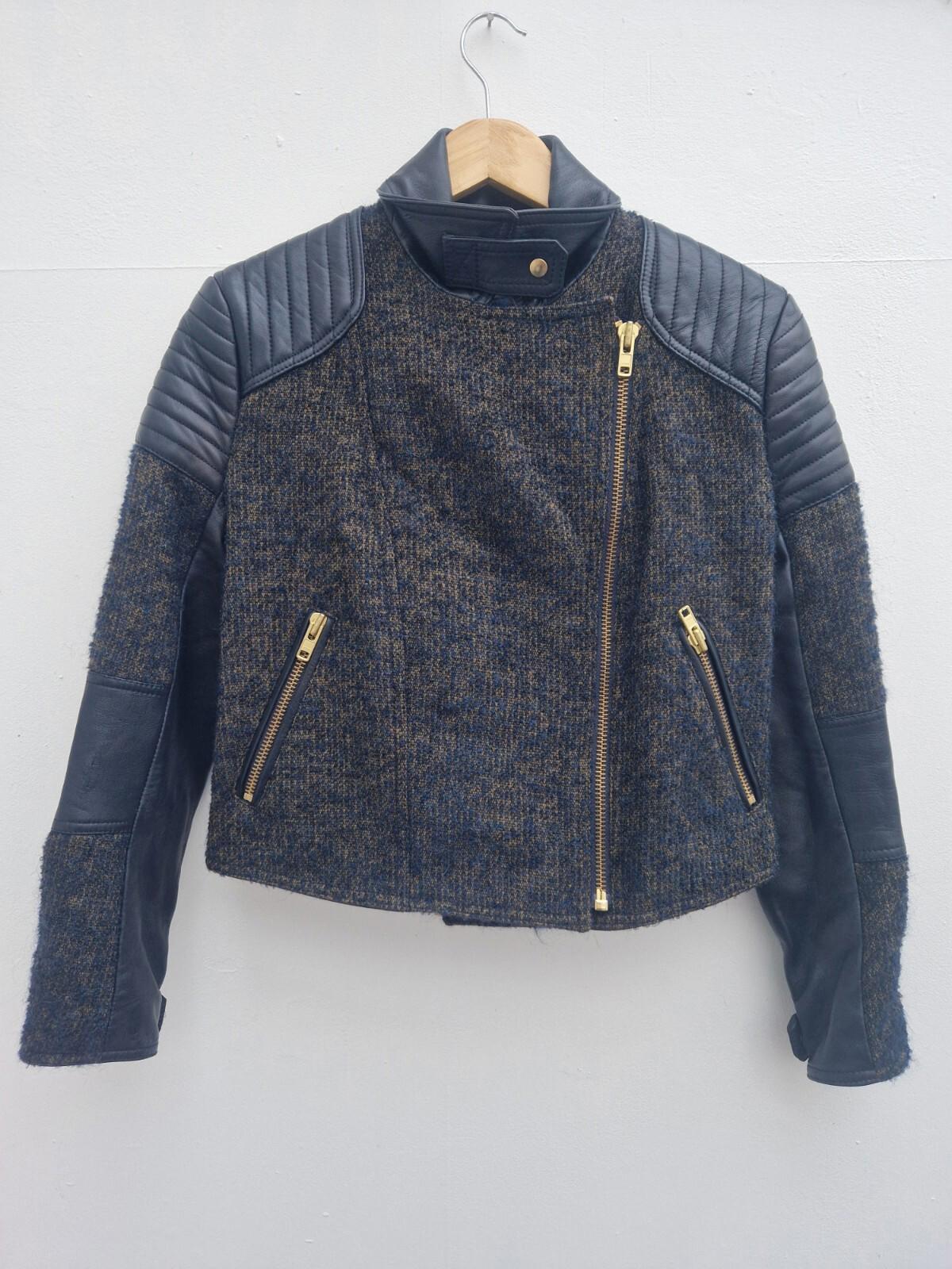 sophie hulme ladies designer jacket leather virgin wool blend size small  vgc