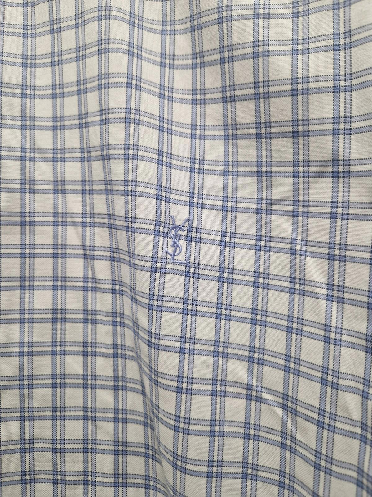 YSL Mens Blue & White Checked Shirt Cotton Preowened  Uk Size M Gc