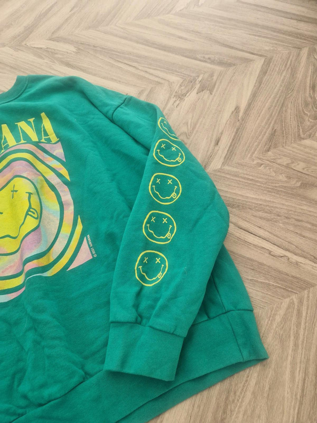 Urban Outfitters X Nirvana Oversized Sweatshirt Spiral Face Green Uk M/L Ladies