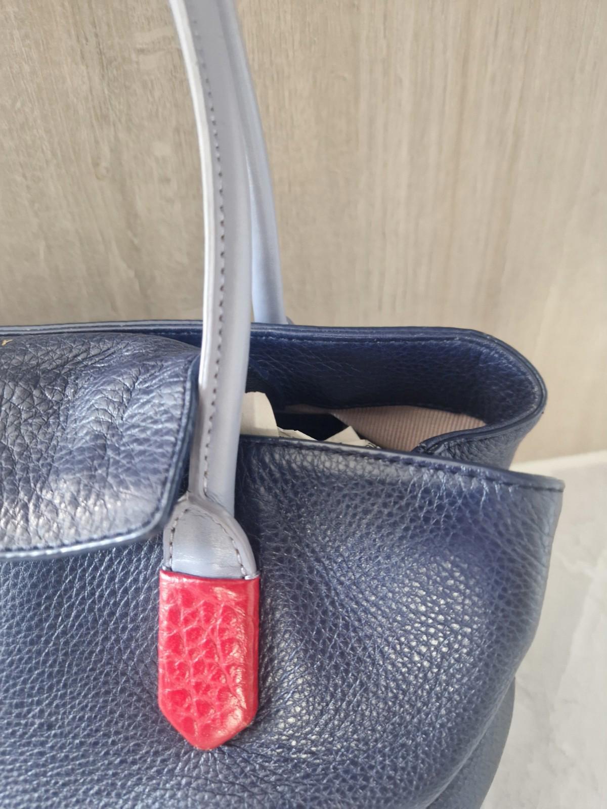 Radley Navy Leather shoulder bag with light blue handles red Leather Accents