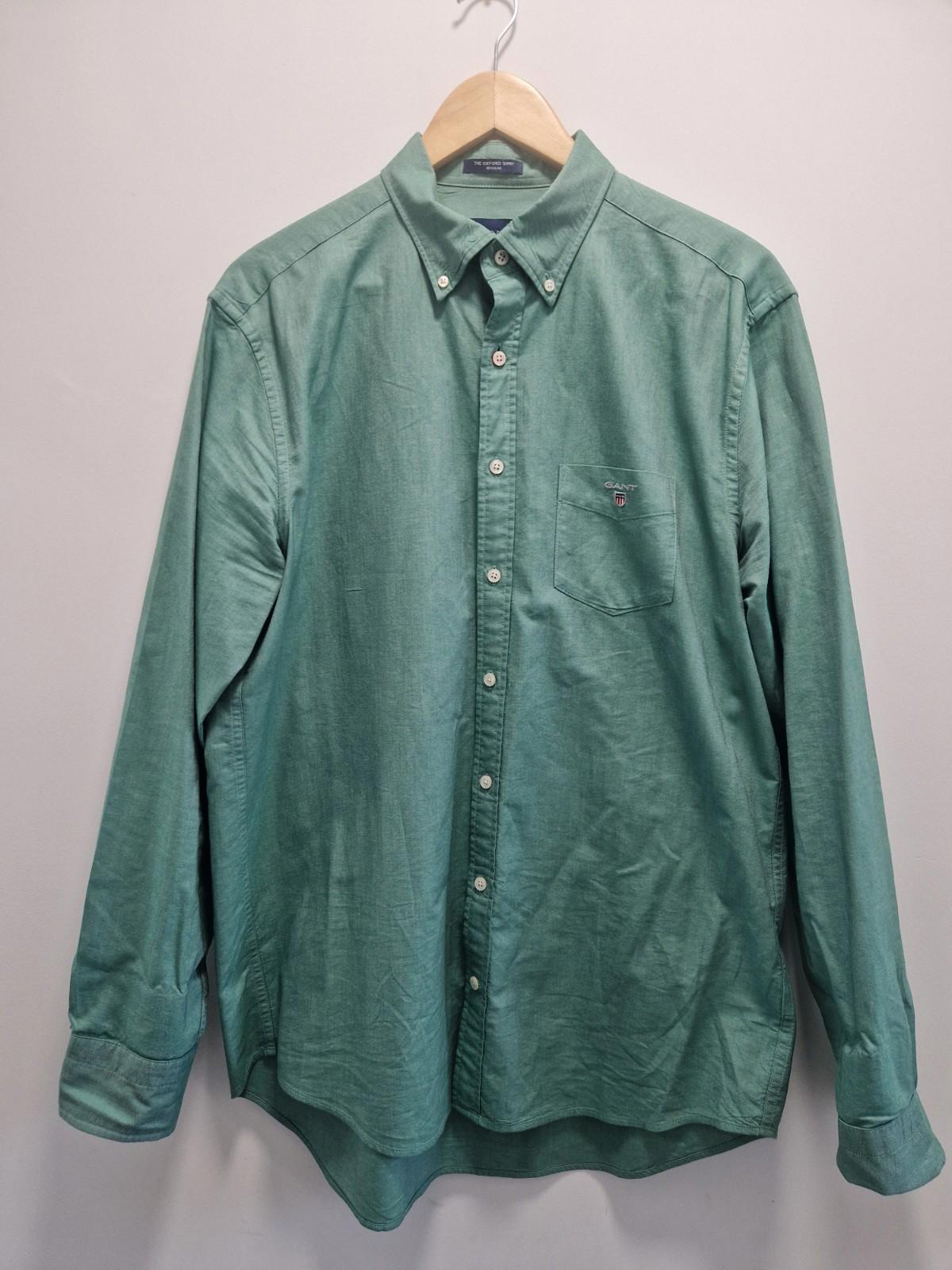 Gant Mens Oxford Full Button Shirt Long Sleeve Green 100% Cotton Uk L Gc