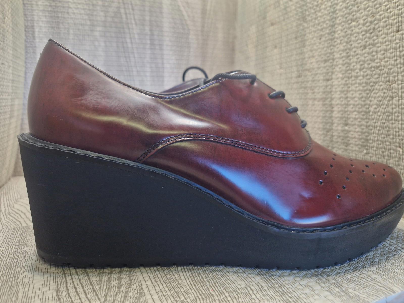 Clarks Narrative Burgundy Leather Game Oval Wedge Heel Shoes Lace Up Uk 8 D Vgc