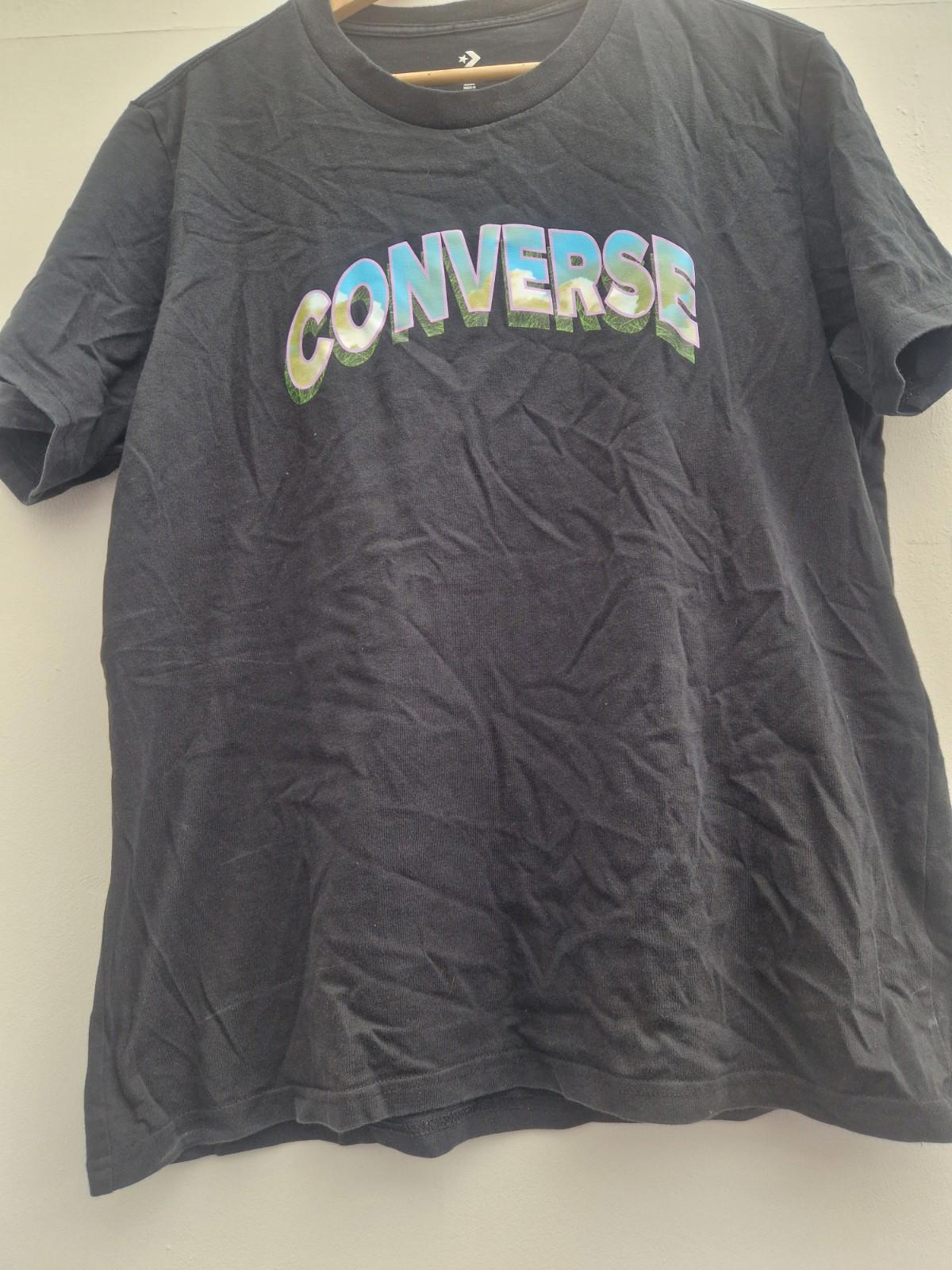 Converse Tie Die Front Spell Out Black Short Sleeved  T- Shirt Gc Uk Size L