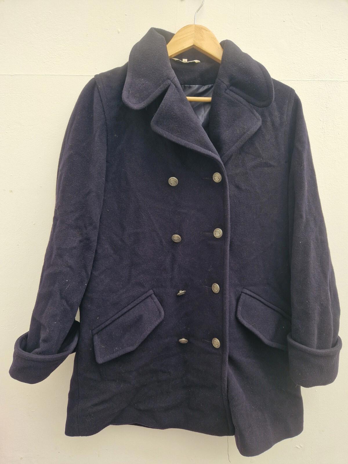 Nuage Ladies Navy Blue Wool Pea Coat Uk Size 10 Metal Buttons