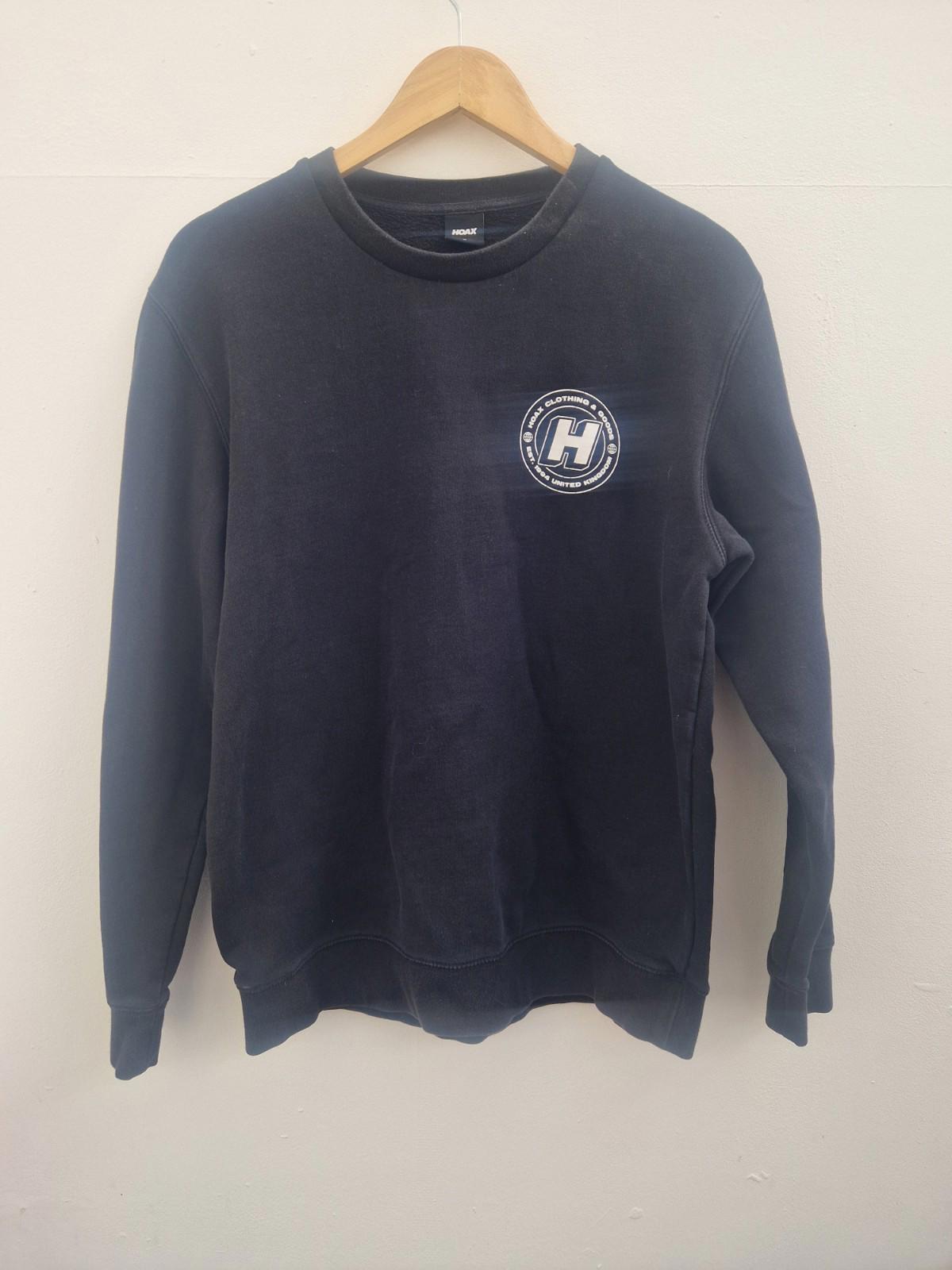 Vintage 90s Hoax Black Crew Neck Sweater Small Chest Hit Large Rear Hit Size M