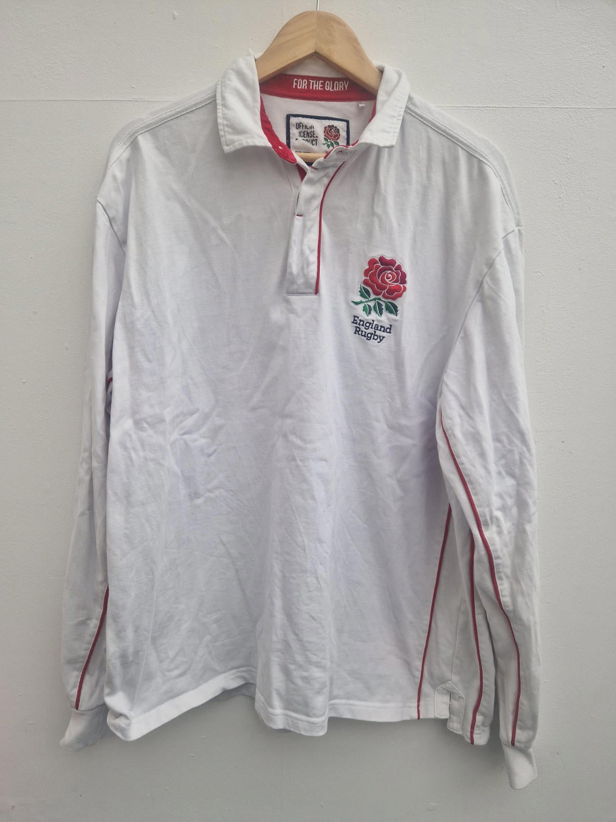 England For The Glory RFU Classic White Rugby Red Trim 3xl Official Licensed