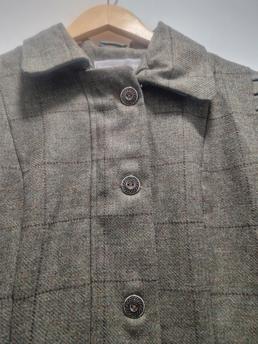 Hannah Wright Ladies Beautiful Check Tweed  Blue Trim Jacket Uk 12 Made In Wales