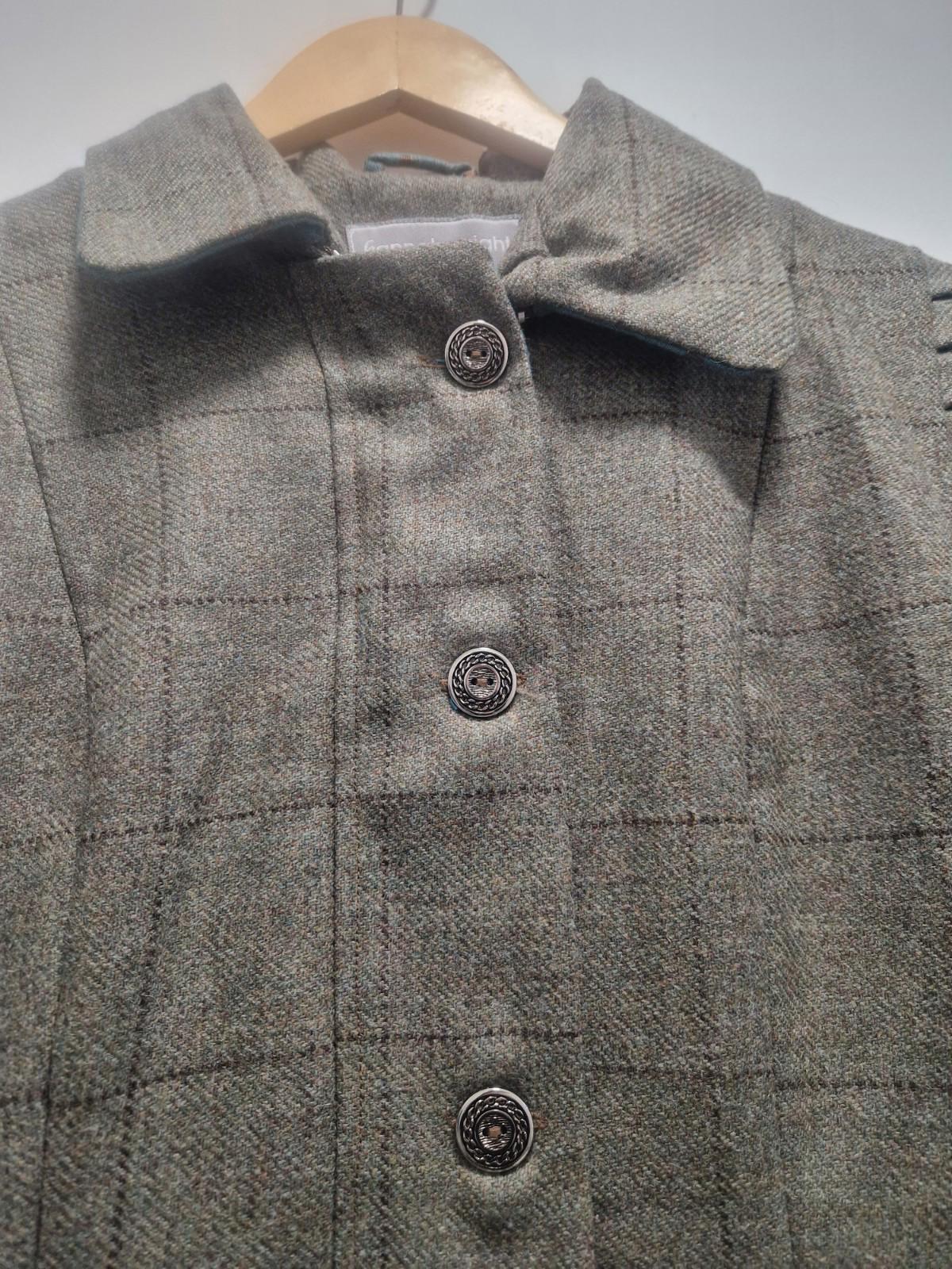 Hannah Wright Ladies Beautiful Check Tweed  Blue Trim Jacket Uk 12 Made In Wales