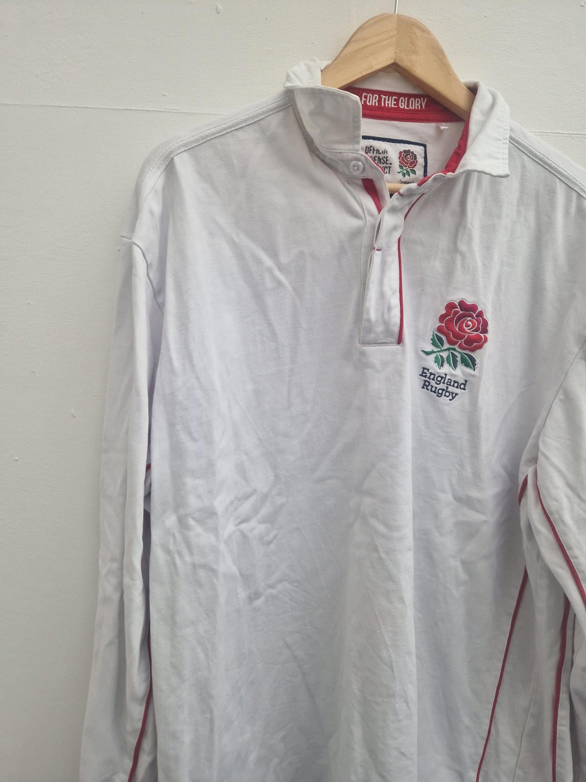 England For The Glory RFU Classic White Rugby Red Trim 3xl Official Licensed