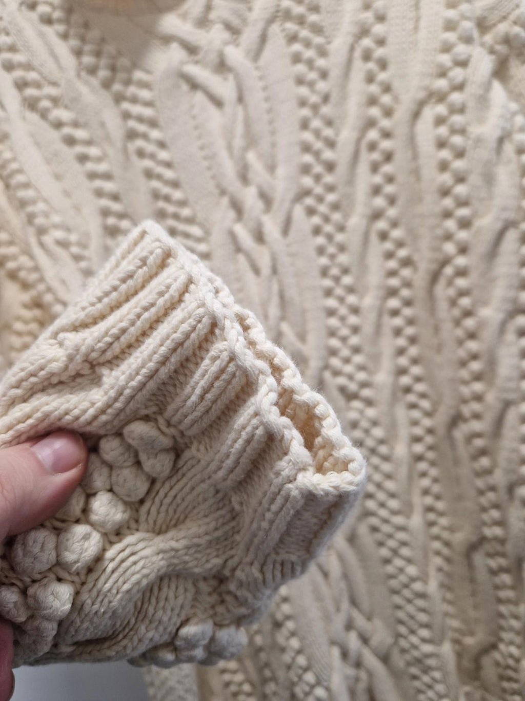 Vintage 90s Joseph Tricot Heavyweight  Cream 100% Cotton Cable Knit Jumper Uk M