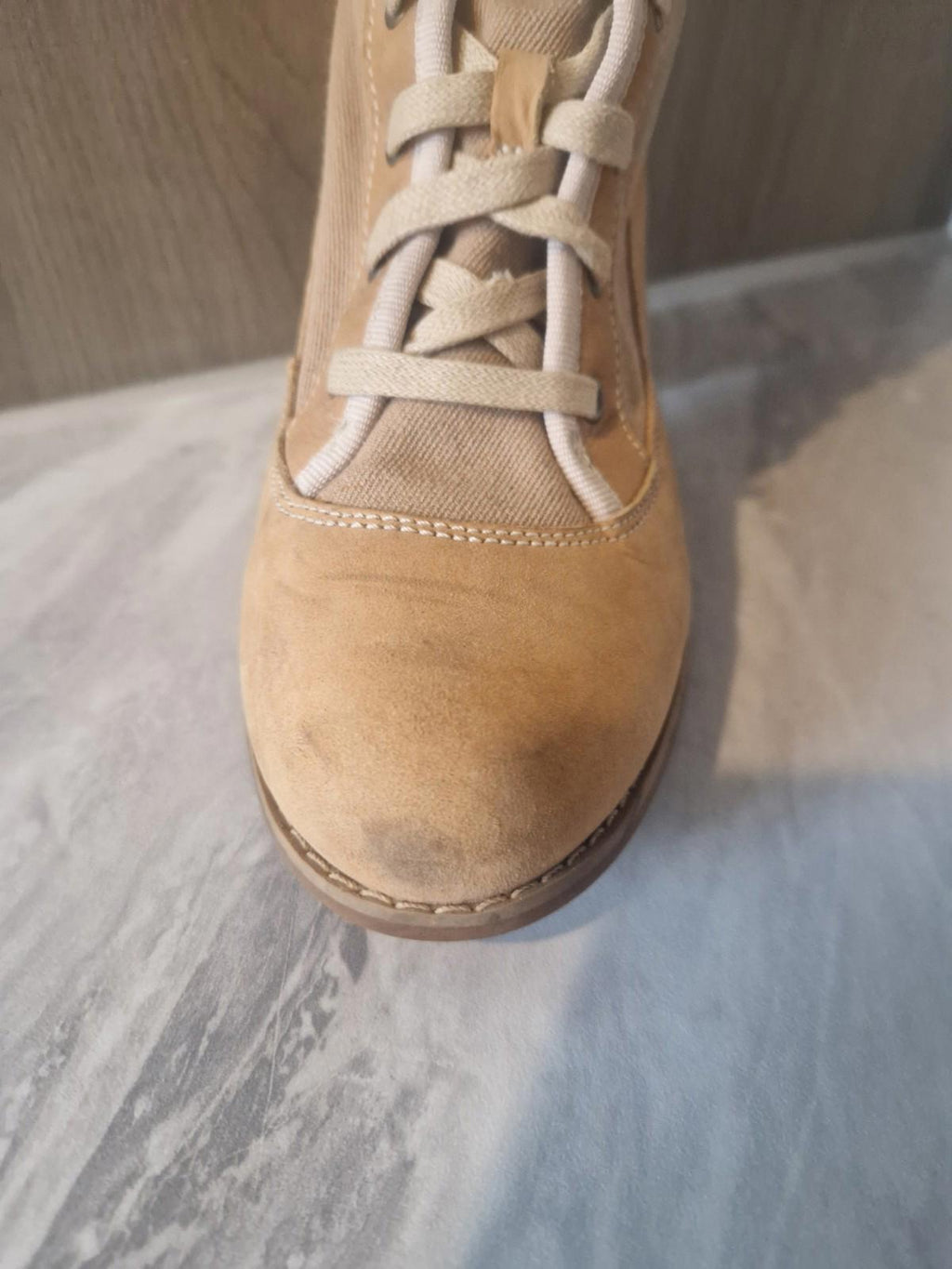 Timberland Womens Combat  Beige Canvas Knee High Boots  Block Heel Uk Size 5.5