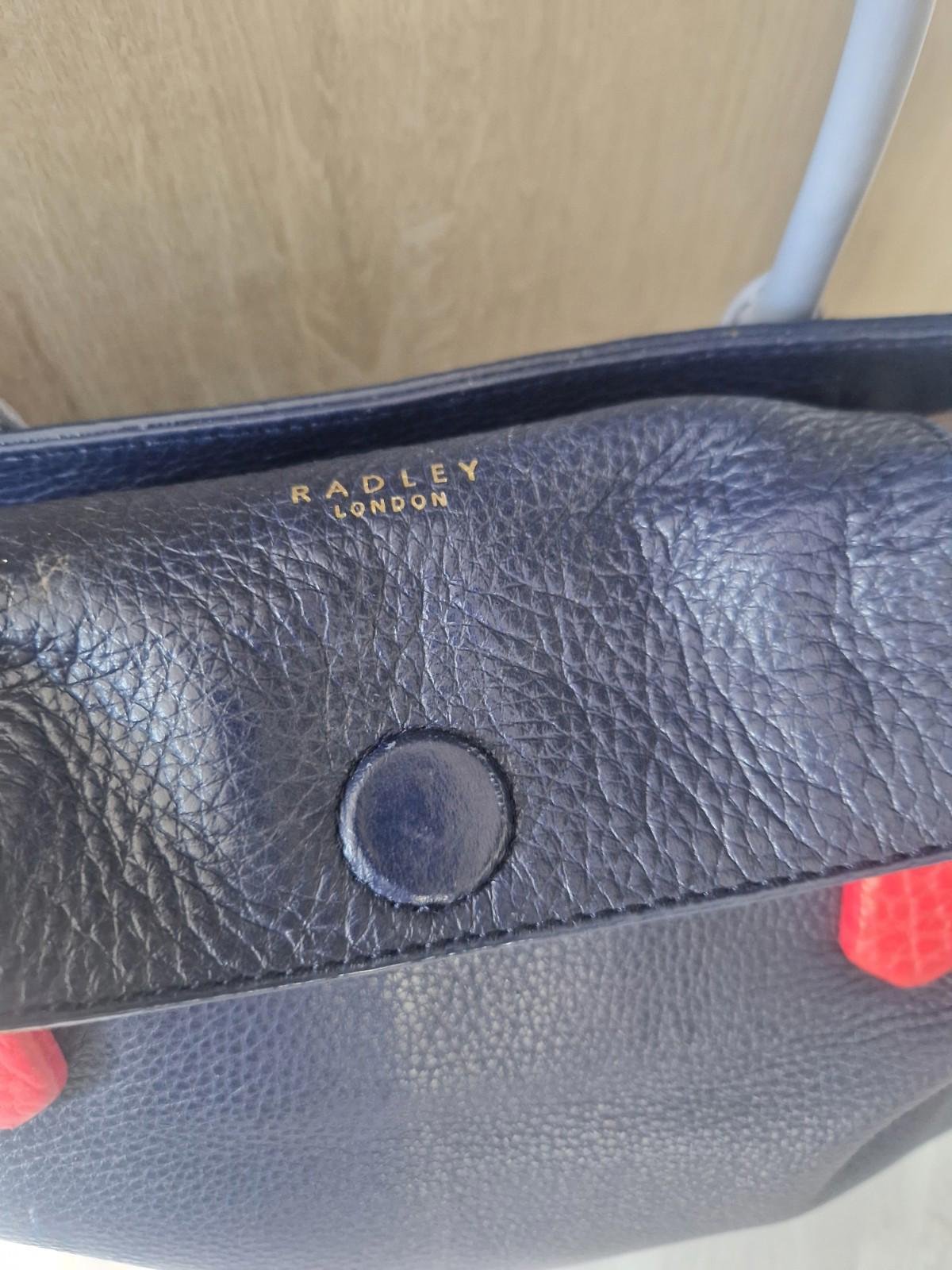 Radley Navy Leather shoulder bag with light blue handles red Leather Accents