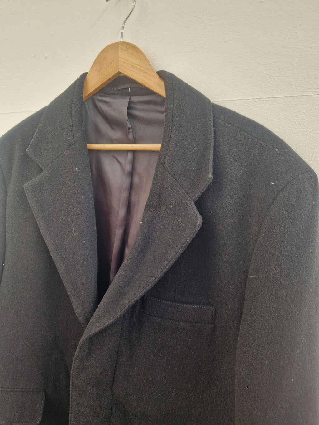 Henley & Knight Mens Black Over Coat Wool &  Cashmere  Blend Uk Size Xl  Gc