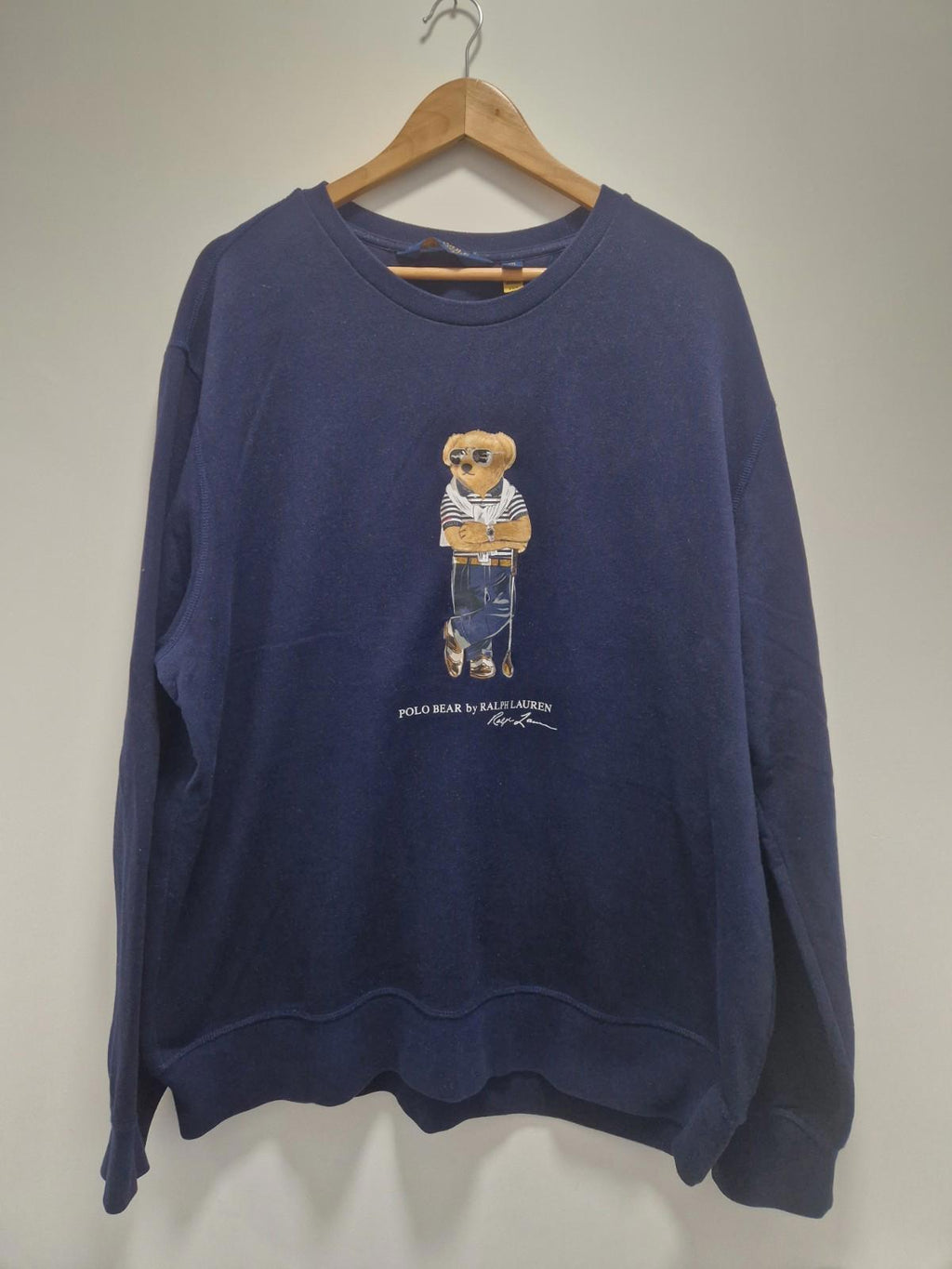 Ralph Lauren Polo Bear Crew Neck Navy Sweater  Golf Bear  Uk Xxl Preowened Gc