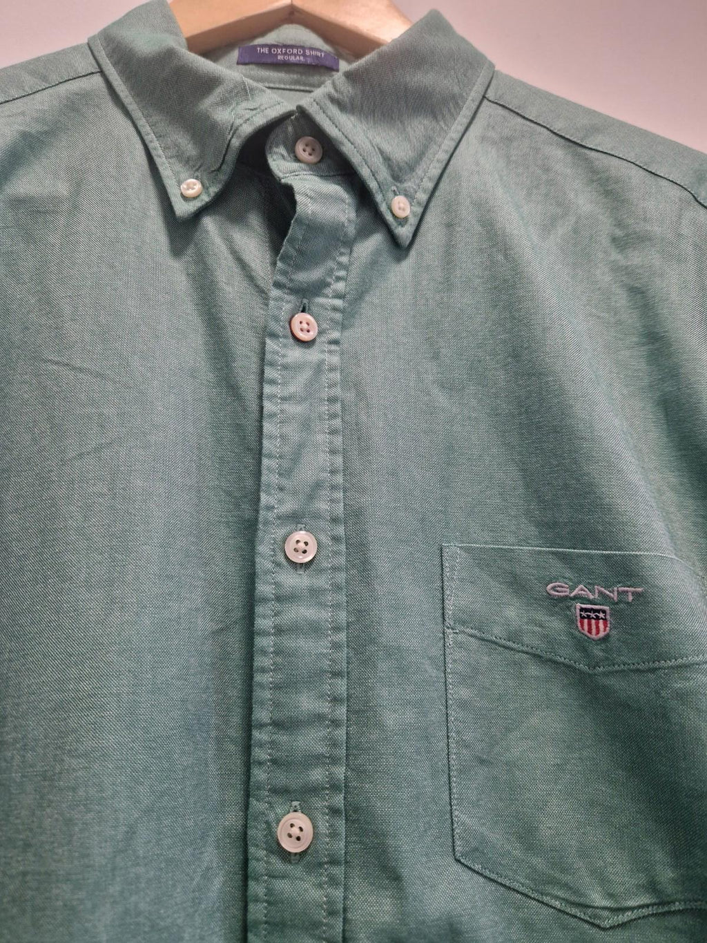Gant Mens Oxford Full Button Shirt Long Sleeve Green 100% Cotton Uk L Gc