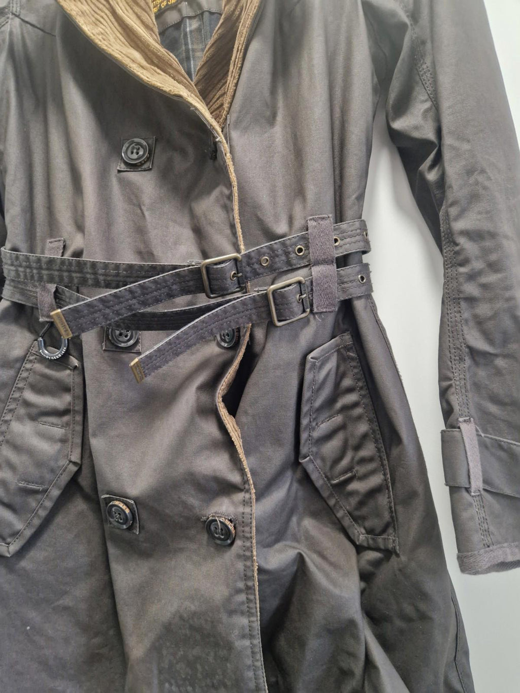 Superdry Safari Mac Wax Coat Brown Double Breasted Waxed Jacket Uk M Size 12-14
