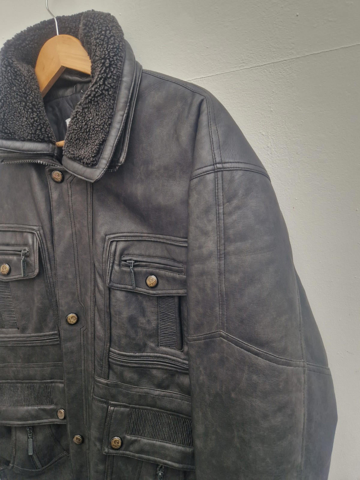 Vintage  Diagram  Worldwide Black  Faux Leather Lined Coat Pockets Uk Size M Gc