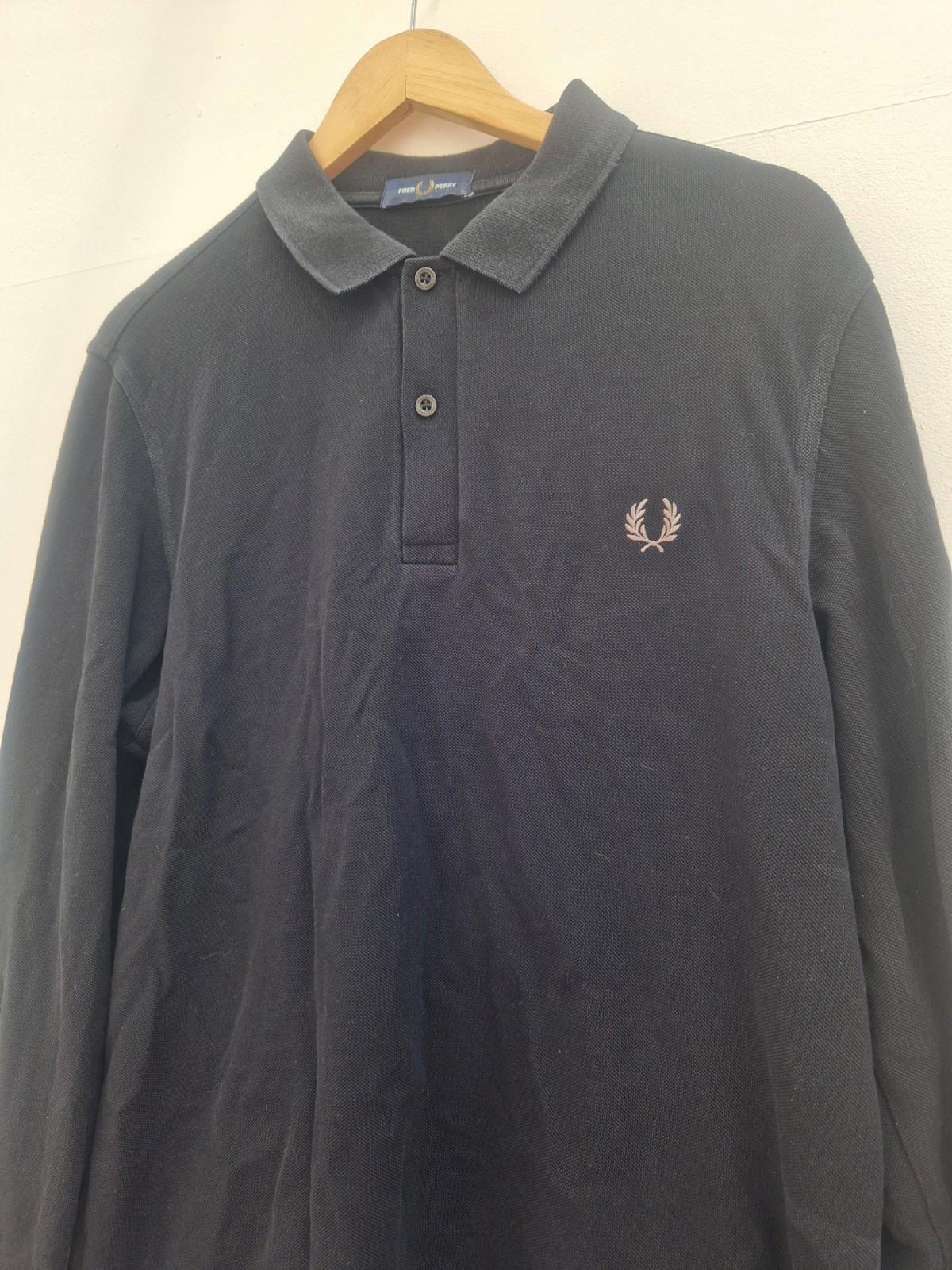 Fred Perry Mens Long Sleeve 100% Cotton Polo Shirt In Black Uk Size L Vgc
